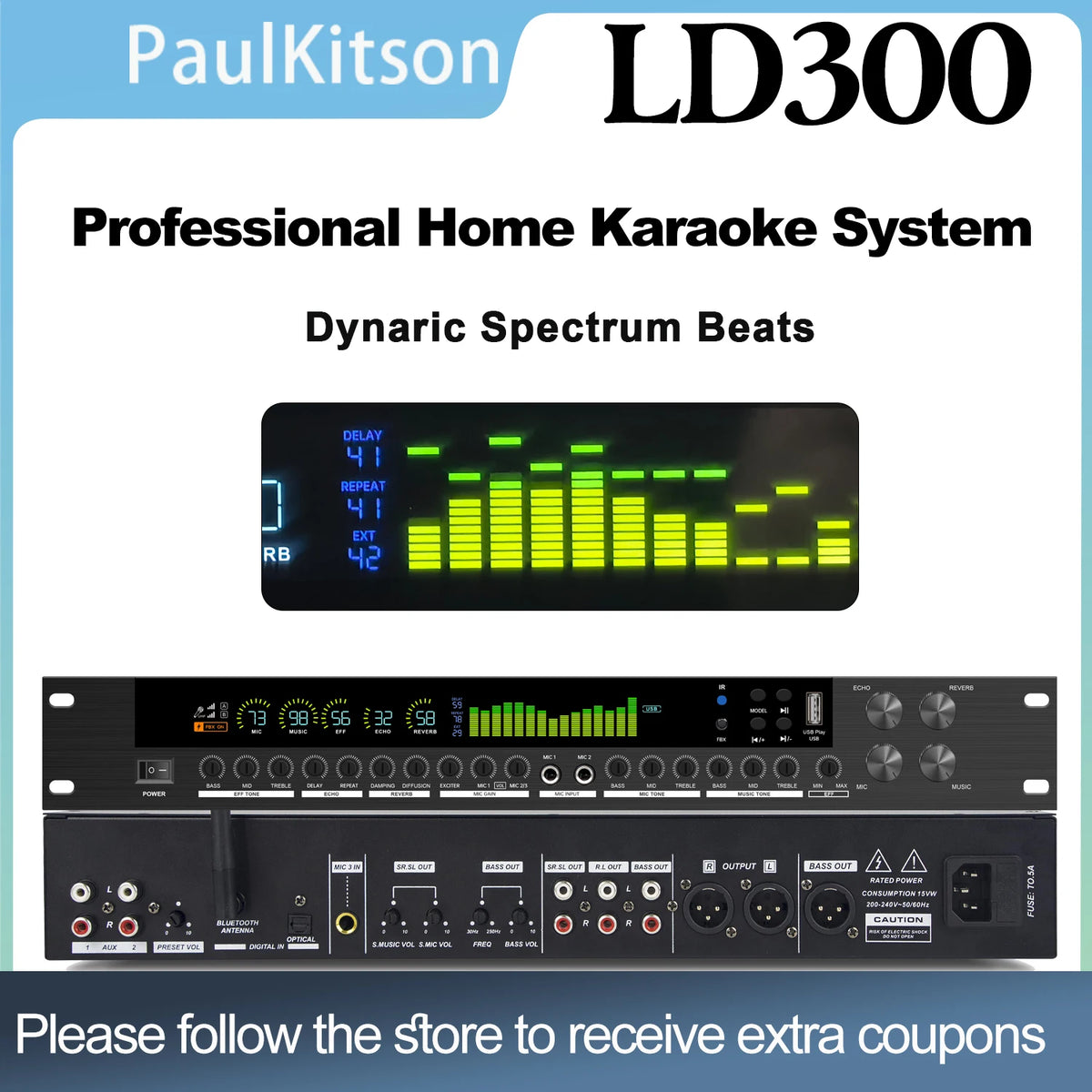 PaulKitson LD300 DSP Karaoke Effects Processor | 15W | Reverb | Bluetooth | Speaker Management
