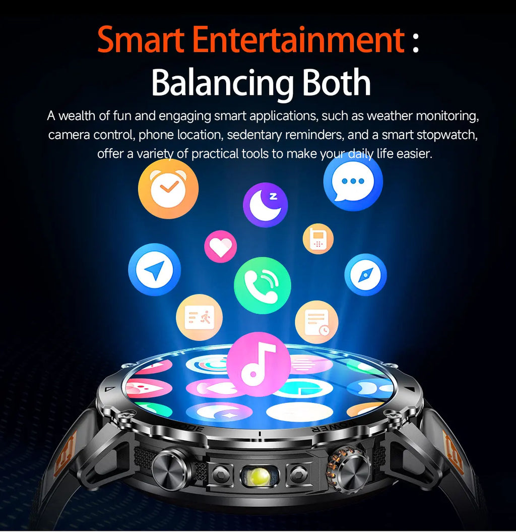 Flttoltn AK106 | Smartwatch Militar 1400mAh | AMOLED 1.7", IP69K, Linterna LED, 100+ Deportes
