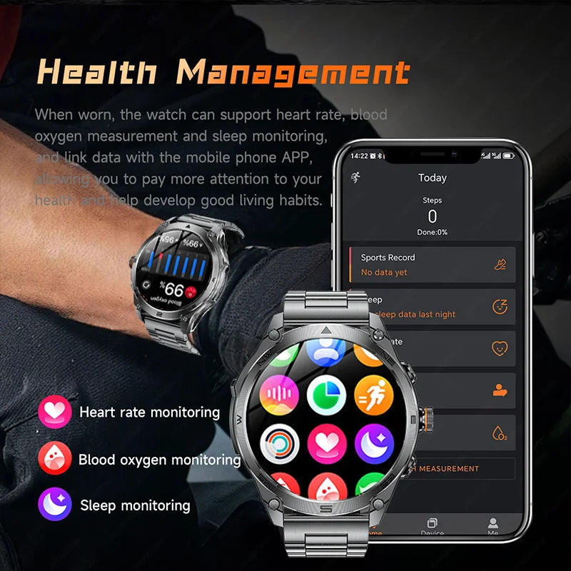 Smartwatch Militar GPS 2025 | AMOLED 1.75" | Batería 1000mAh | Linterna LED | Brújula | Barómetro