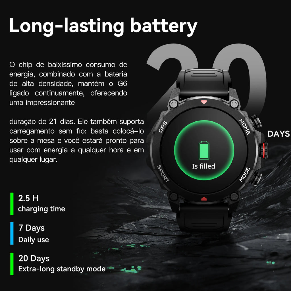 Smartwatch AURAFIT GPS-G6 2025 | AMOLED 1.43" | GPS 6 Satélites | 3ATM | AI GPT | 100+ Deportes
