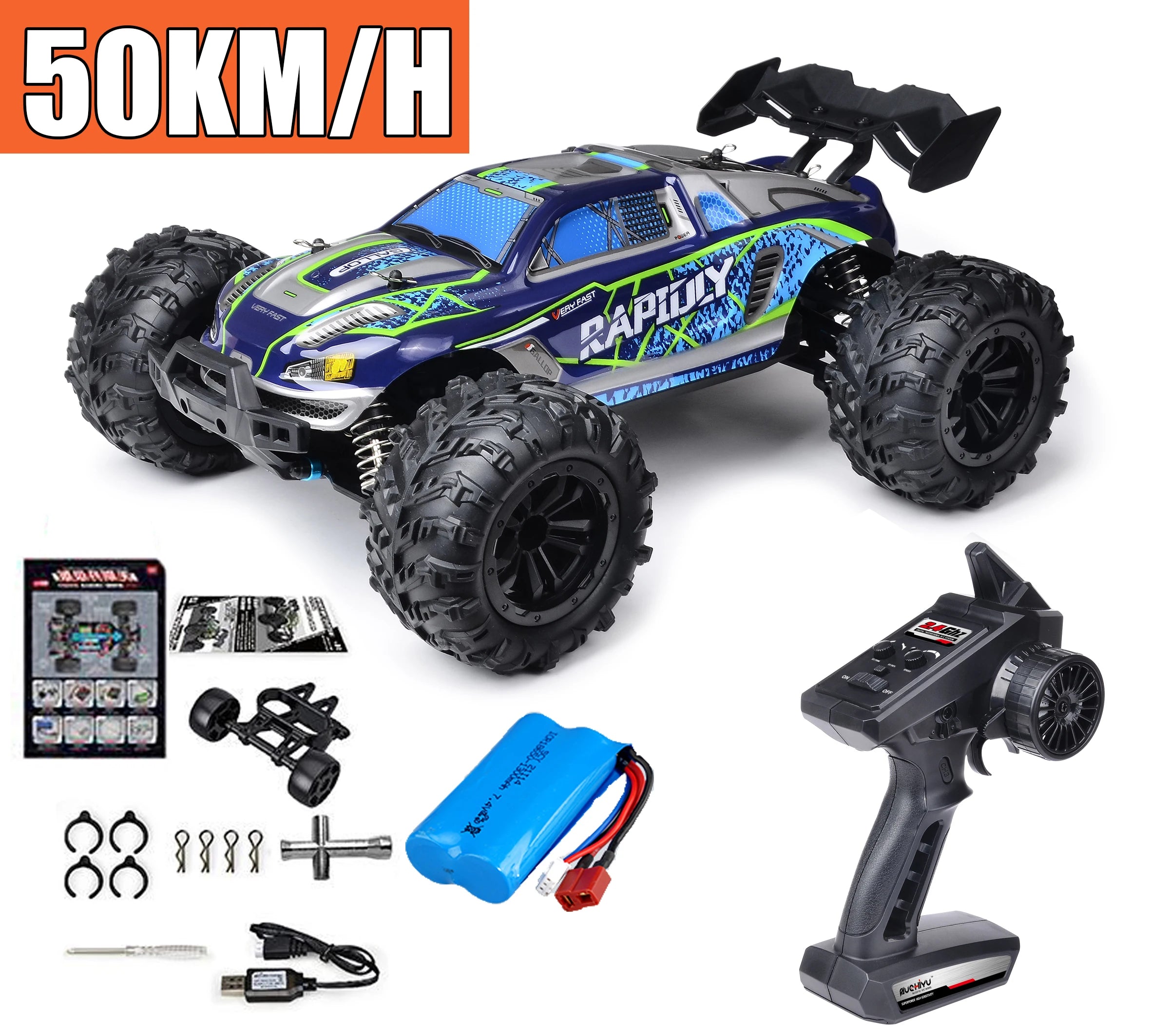 RC Monster Truck 4WD Brushless — 75km/h Off-Road 1/16 Scale | LED Headlights & Metal Parts