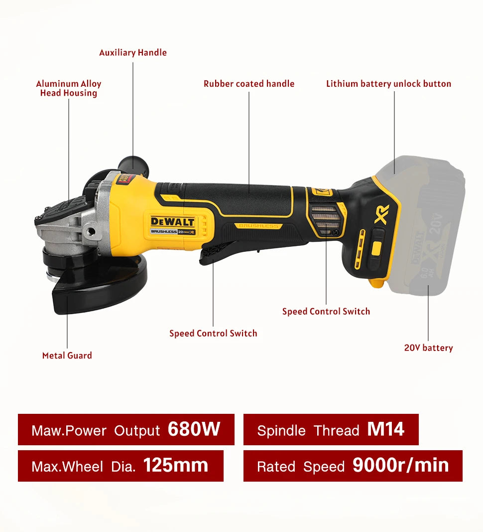DEWALT-Compatible DCG405 | 18V Brushless Angle Grinder | 125mm