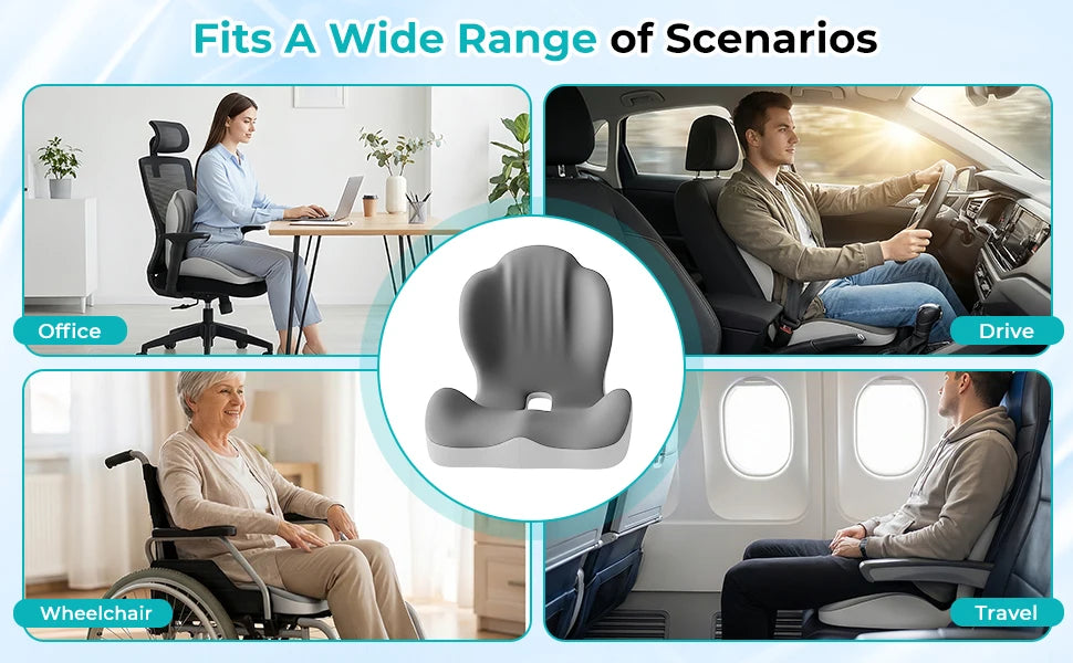 Memory Foam Seat Cushion | Lumbar Back Support | Office & Car / Cojín Ergonómico