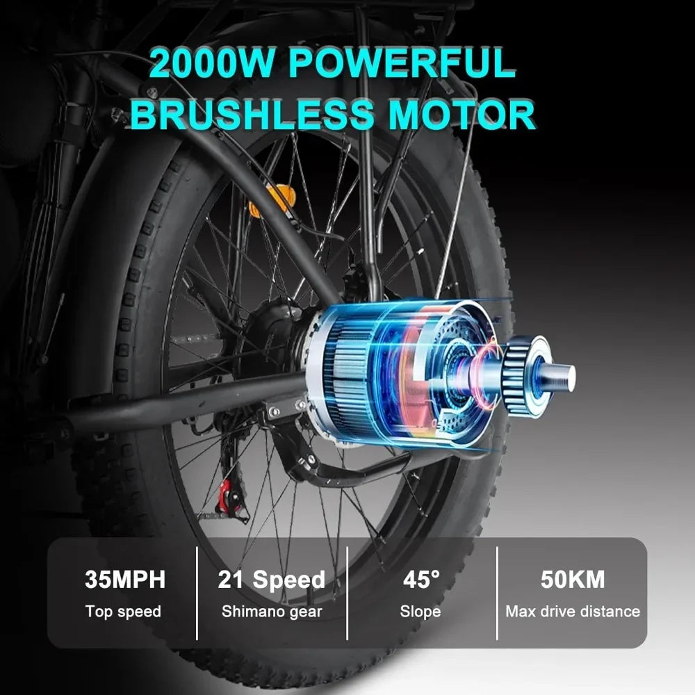 E-Bike Adultos Doble Motor 2000W | 48V 22.4Ah Extraíble | Fat Tire | Todo Terreno | Bicicleta Eléctrica