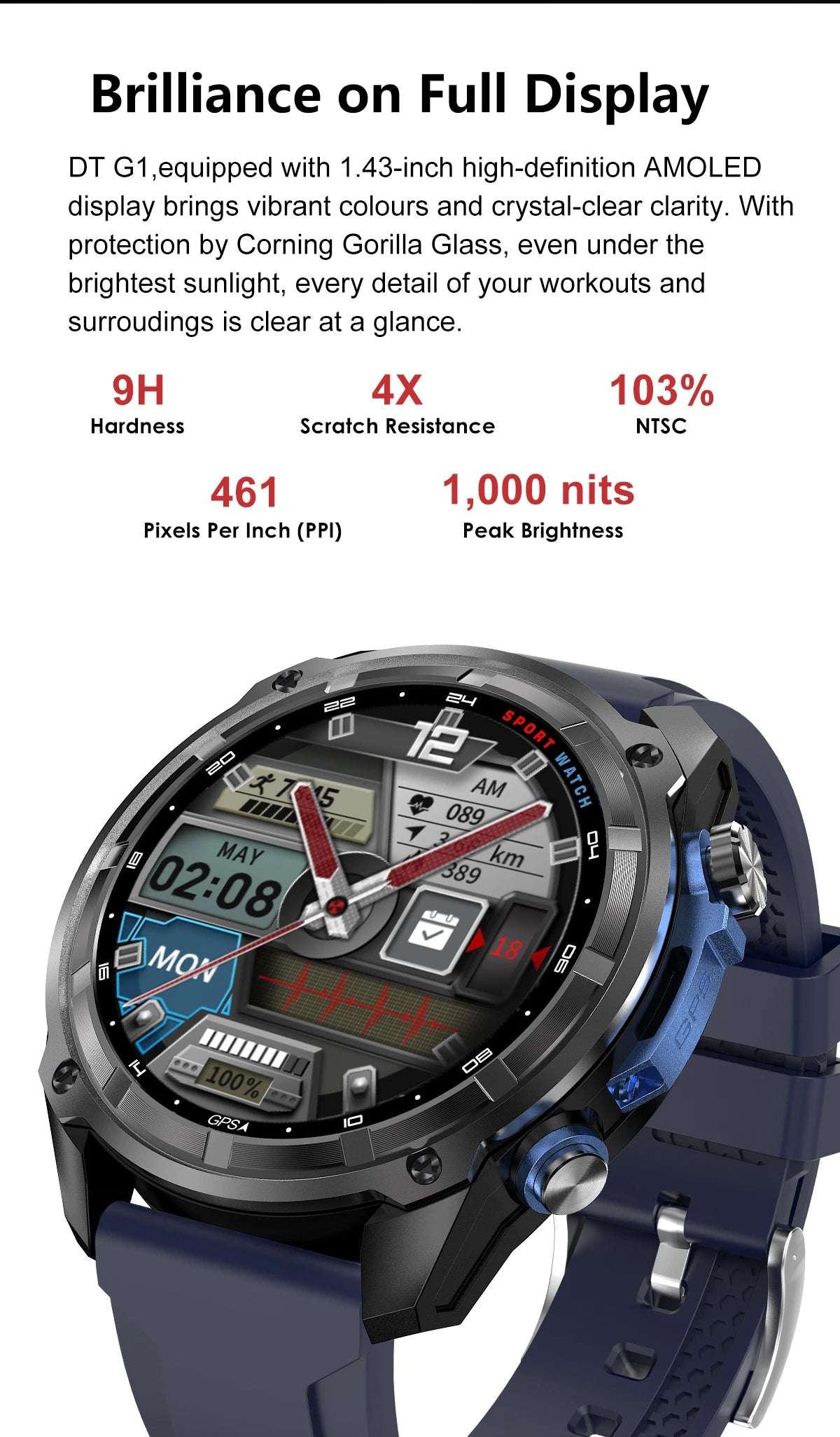 GPS Smartwatch 2025 | AMOLED 1.43" HD Gorilla Glass | 1000mAh | 10ATM Waterproof | Bluetooth Calling | Men Sport | Smartwatch GPS 2025 | AMOLED 1.43" HD Gorilla Glass | 1000mAh | Resistente al Agua 10ATM | Llamadas Bluetooth | Deporte