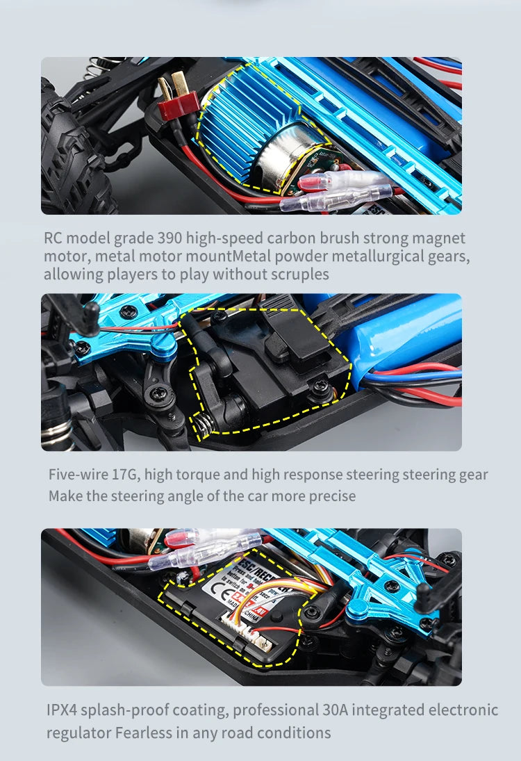 RC Monster Truck 4WD Brushless — 75km/h Off-Road 1/16 Scale | LED Headlights & Metal Parts