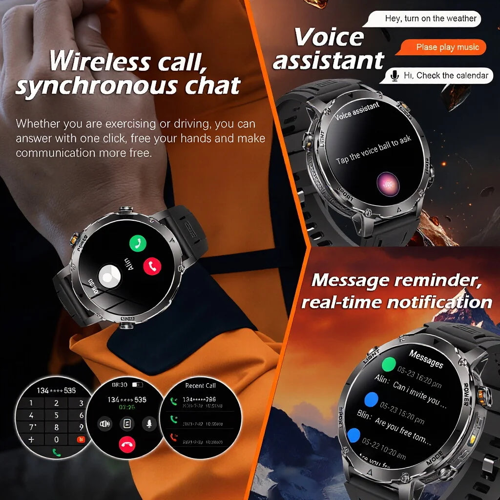 Flttoltn AK106 | Smartwatch Militar 1400mAh | AMOLED 1.7", IP69K, Linterna LED, 100+ Deportes