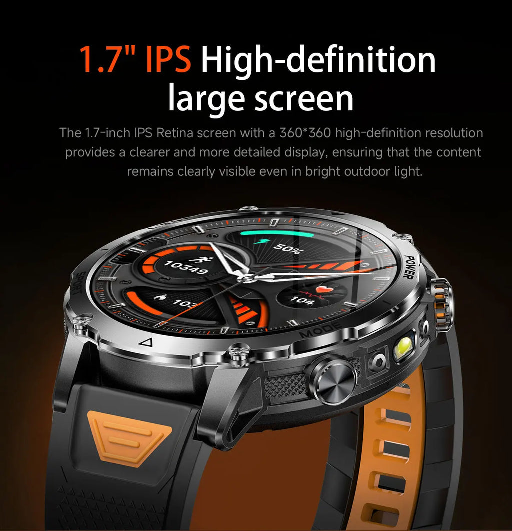 Flttoltn AK106 | Smartwatch Militar 1400mAh | AMOLED 1.7", IP69K, Linterna LED, 100+ Deportes