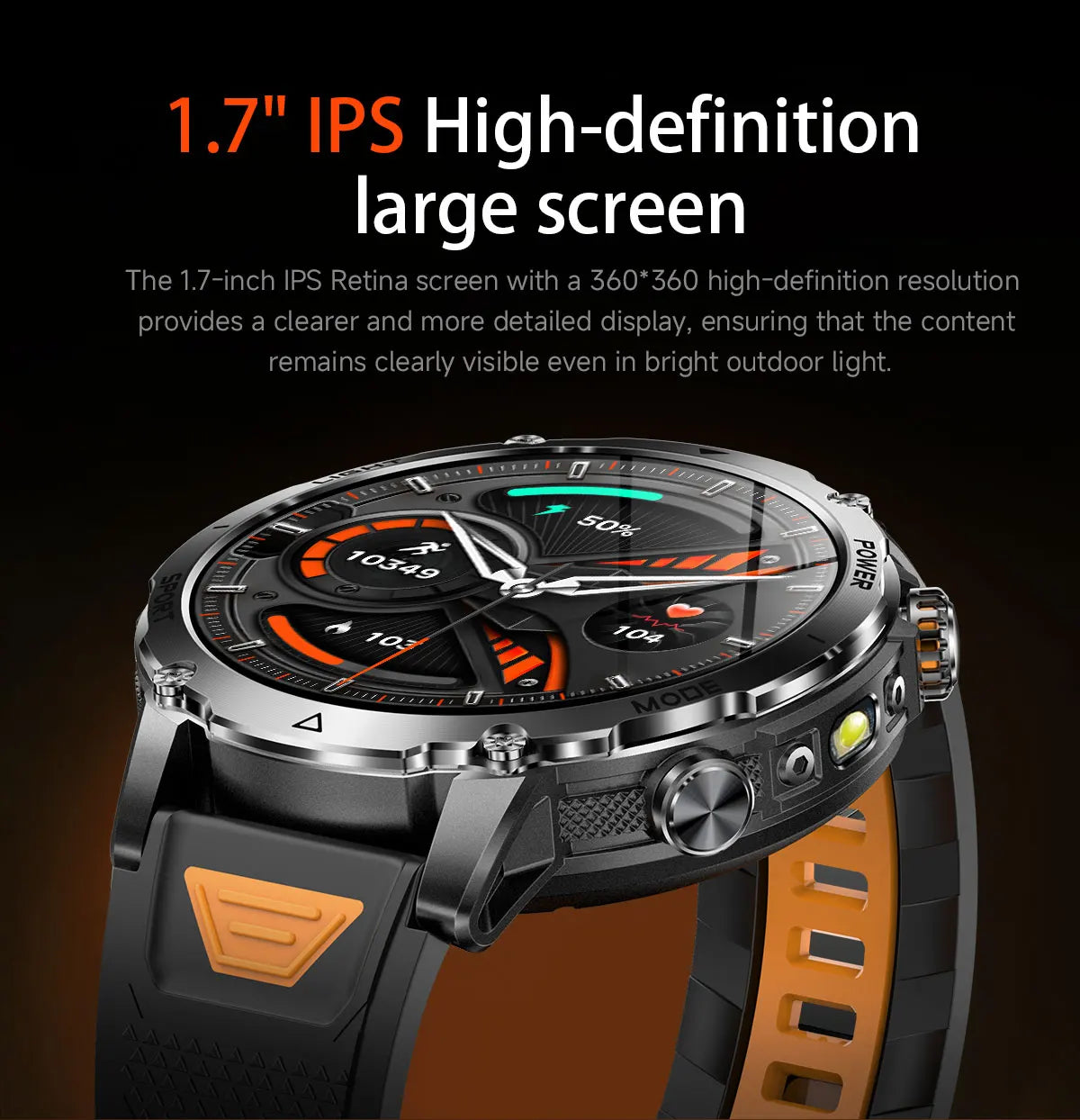 Flttoltn AK106 | Smartwatch Militar 1400mAh | AMOLED 1.7", IP69K, Linterna LED, 100+ Deportes