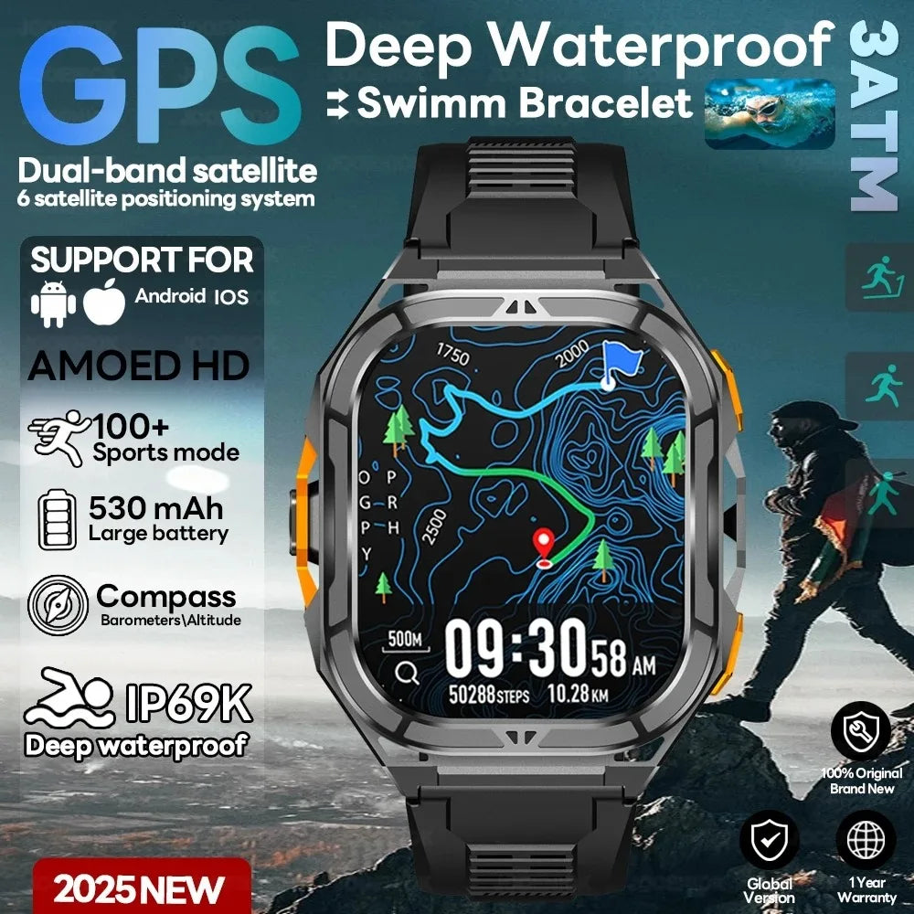 Smartwatch GPS 2025 | AMOLED 1.96" 410×502 | Bluetooth 5.3 | 5ATM | Brújula | 530mAh | Android & iOS | Reloj Inteligente GPS 2025 | AMOLED 1.96" | Bluetooth 5.3 | 5ATM | Brújula | 530mAh
