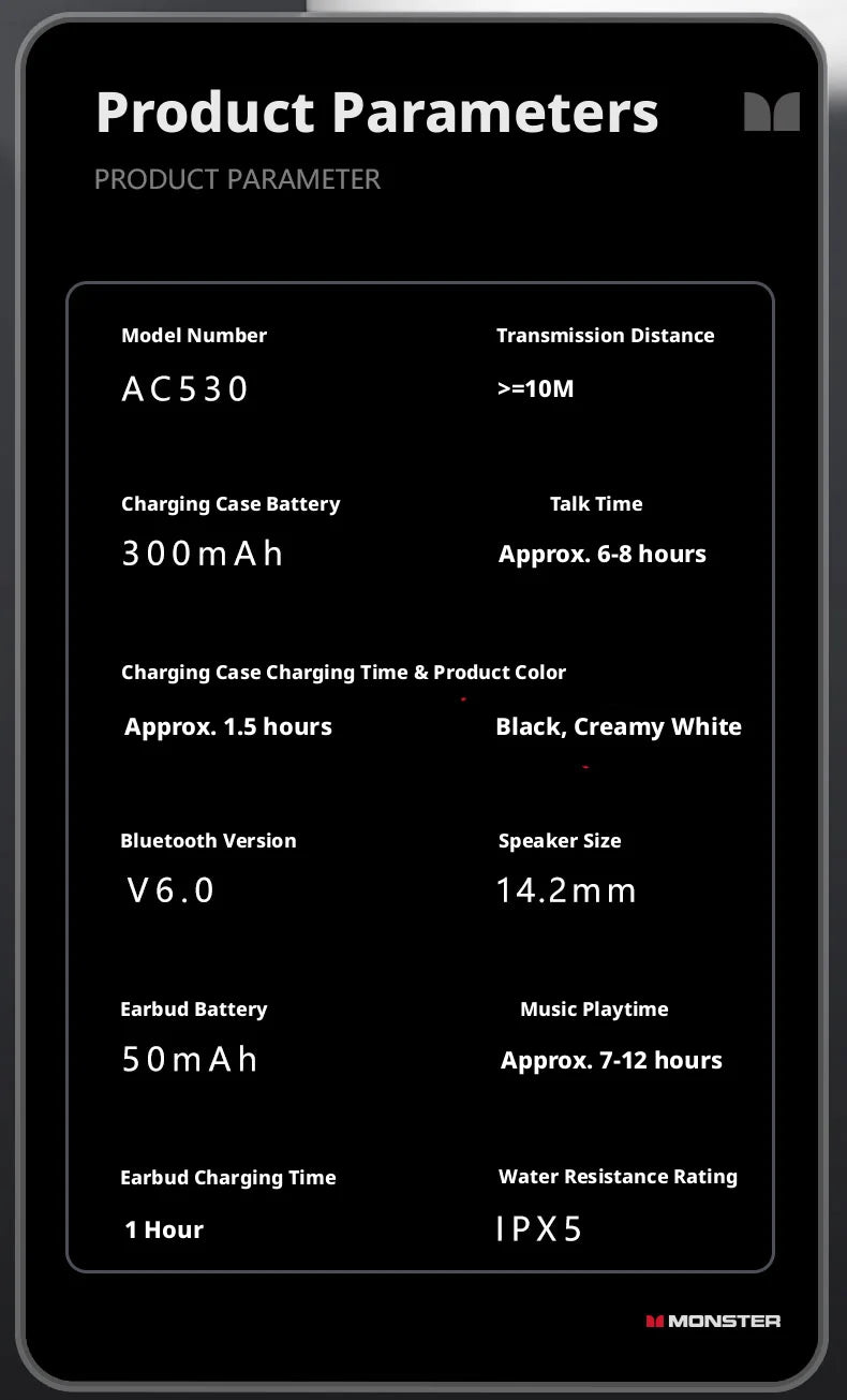 Monster AC530 - Auriculares Open Ear Bluetooth | OWS Ear Hook | Running y Fitness