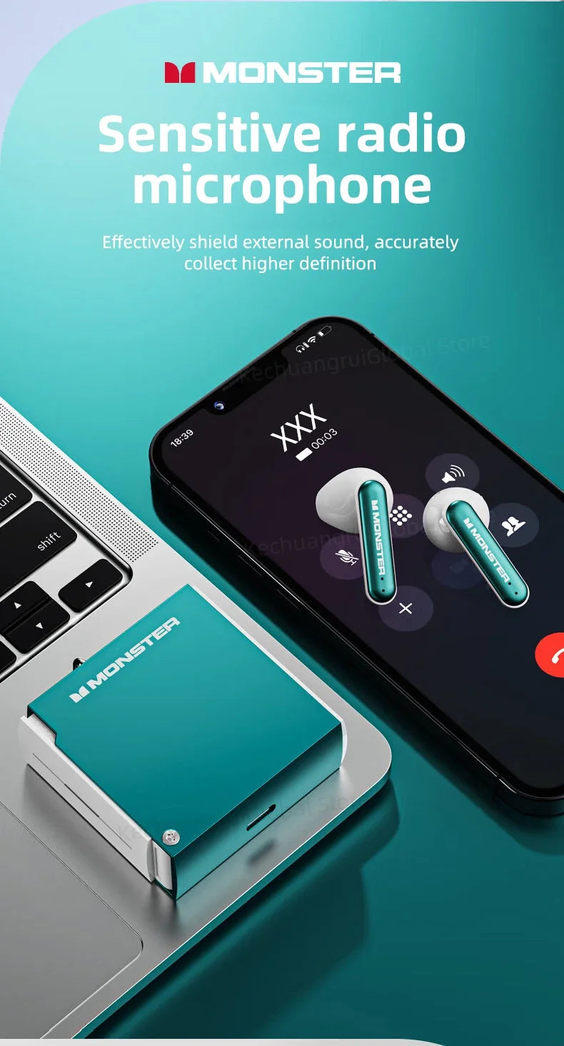 Monster XKT17 - Auriculares TWS Bluetooth 5.3 con ANC | HiFi | Gaming y Deportes