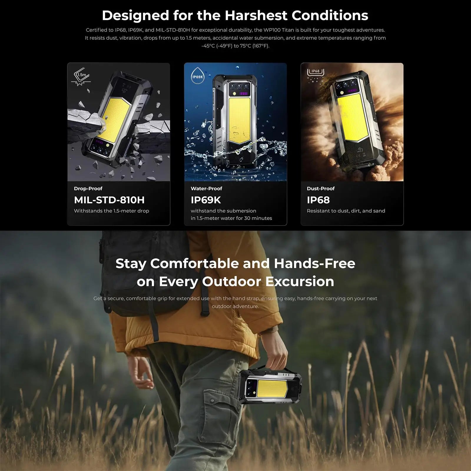 OUKITEL WP100 Titan | Rugged Smartphone 5G Proyector 200MP 33000mAh 66W | Android 15 NFC