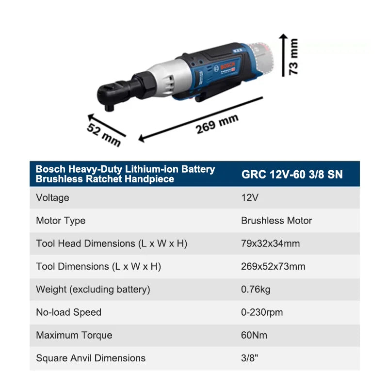 Bosch GRC 12V-60 | 3/8in Brushless Cordless Ratchet | 60Nm