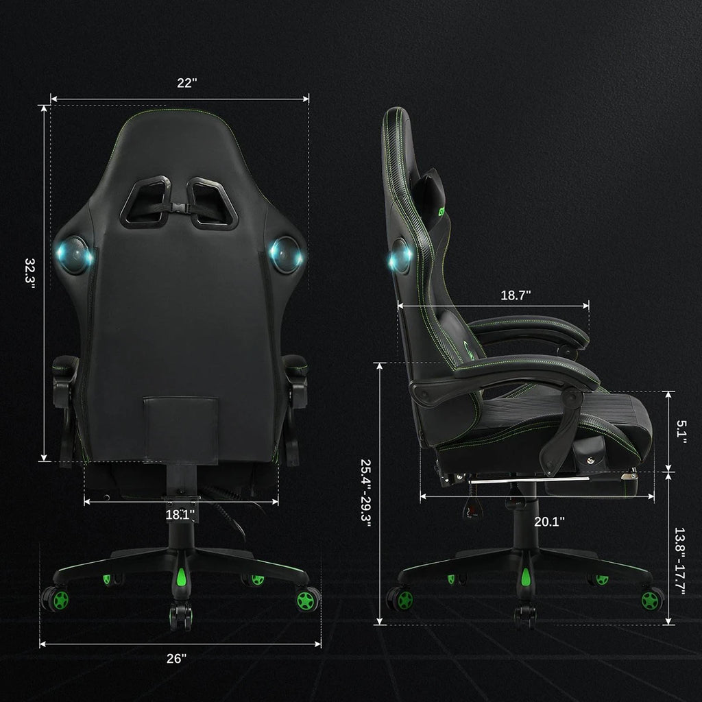 Racing Gaming Chair | Bluetooth Speaker & Footrest | PU Leather