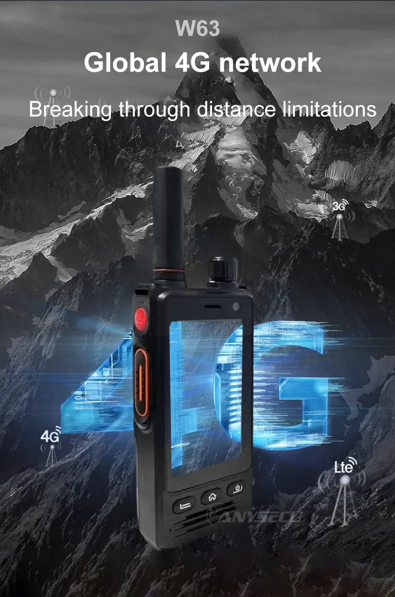 ANYSECU W63 | Walkie Talkie 4G PTT IP68 NFC GPS | Zello RealPTT Android