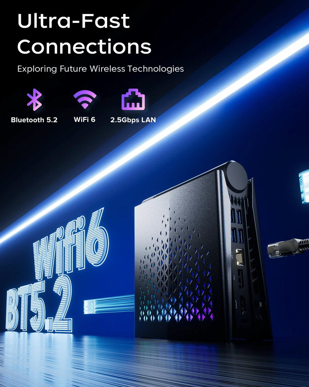 NIPOGI Mini PC | AMD Ryzen 7 H255 4.9GHz | 16GB RAM 512GB SSD | WiFi 6 | RGB | Windows 11 Pro