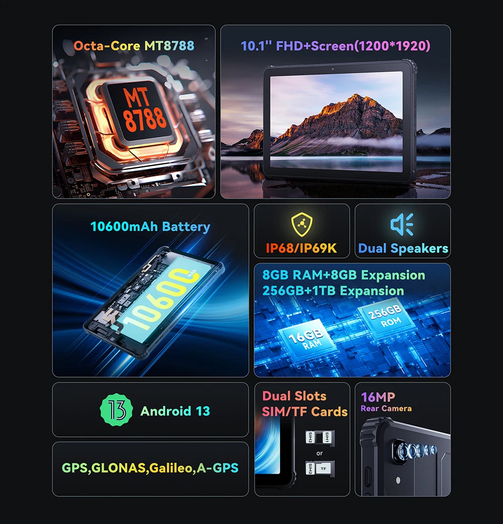 Cubot TAB KingKong | Tablet Resistente 4G 10.1" 16GB+256GB 10600mAh | IP68 Android 13