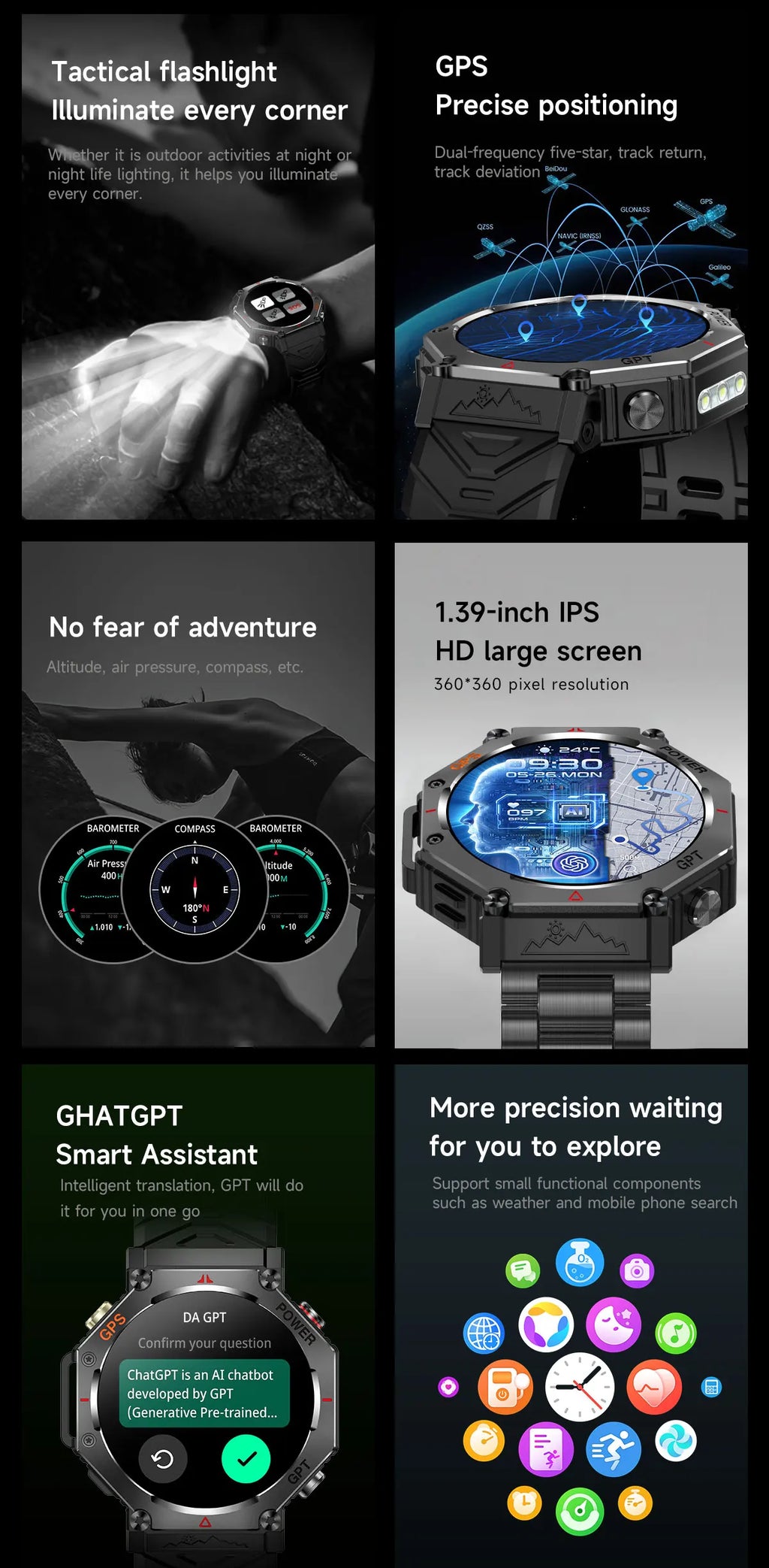 Military GPS Smartwatch 2025 | AMOLED 1.39" | 107 Sports Modes | Bluetooth Calling | Men Women | Smartwatch Militar GPS 2025 | 107 Modos Deportivos | Llamadas Bluetooth | Hombre Mujer