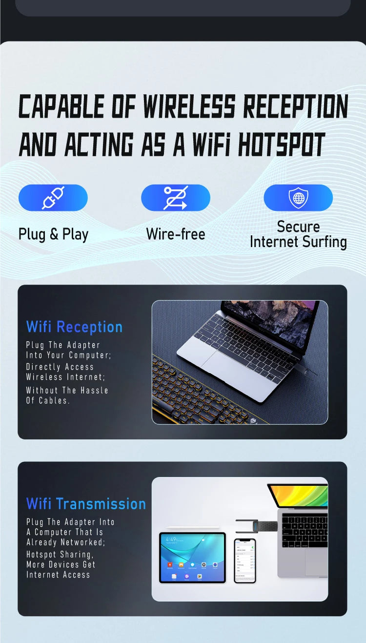 Adaptador USB WiFi 6 1800Mbps | Doble Banda 5GHz/2.4GHz | USB 3.0 | Antena Alta Ganancia | Windows 10/11
