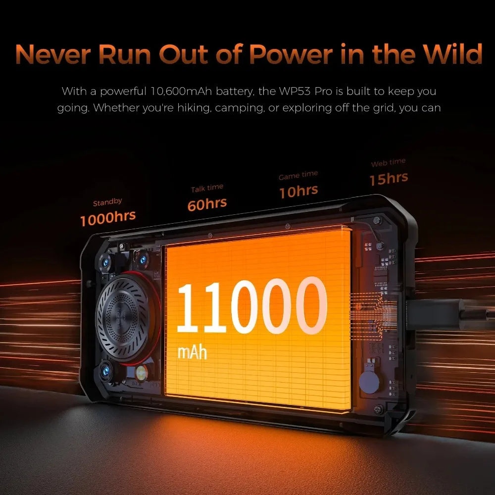 OUKITEL WP53 Pro | Rugged Phone 4G 11000mAh 50MP 128dB Android 15 | NFC IP68