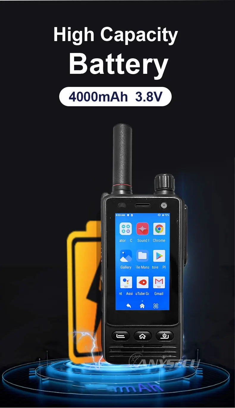 ANYSECU W63 | Walkie Talkie 4G PTT IP68 NFC GPS | Zello RealPTT Android