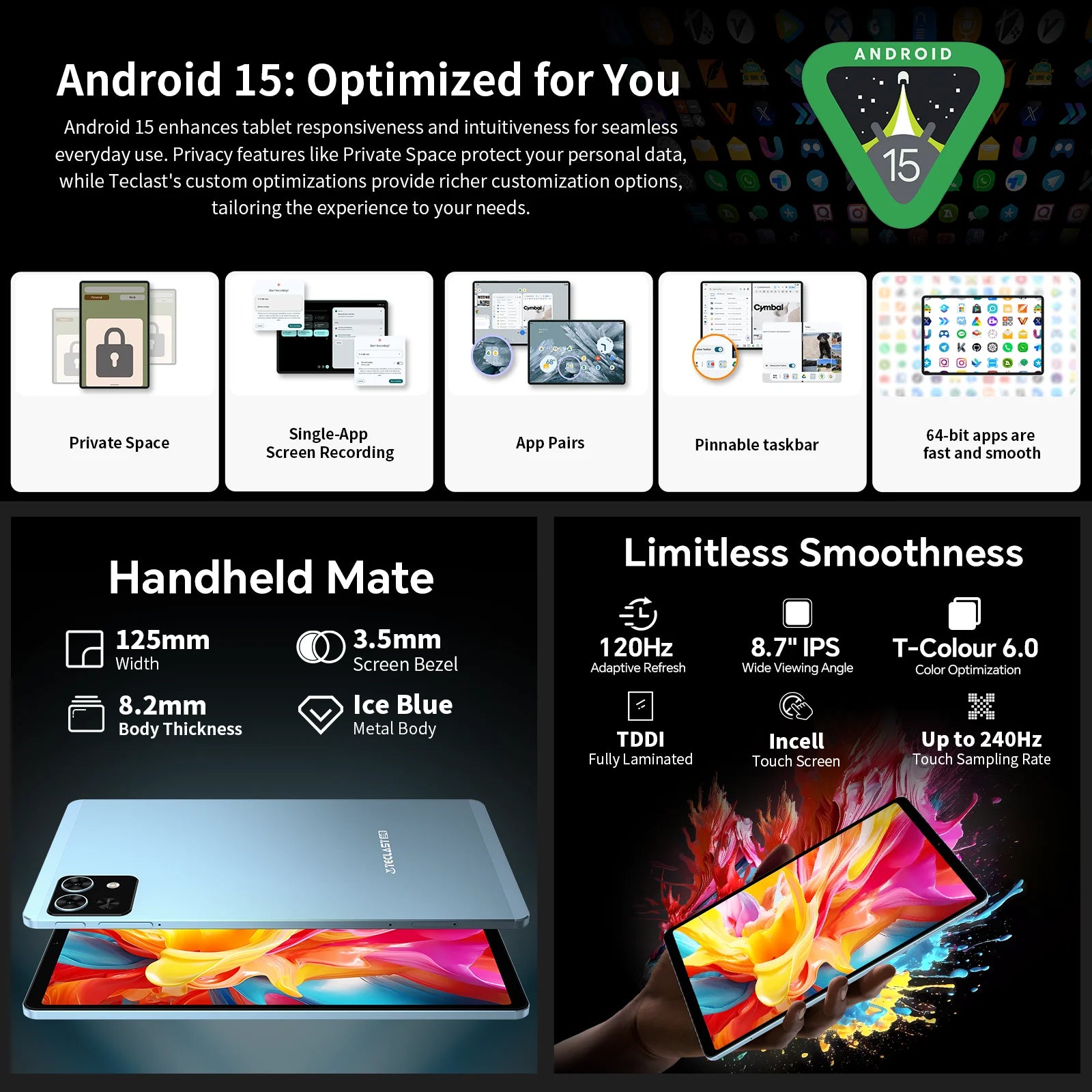Tablet Teclast T50 Mini 8.7" | Android 15 | 20GB RAM + 128GB | 4G LTE | 120Hz | G99 Octa-Core | GPS | Con Funda
