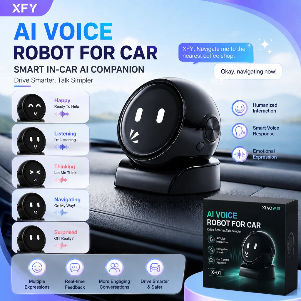 XFY X-01 AI Voice Robot for Car — Smart Assistant | Hands-Free Navigation, Music & Calls