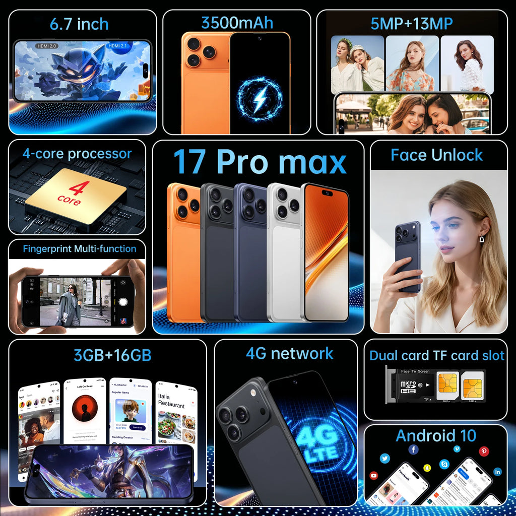 IVMI 17Pro Max | 4G | Android 10 | 6.7" Fullview | 3GB+16GB | 13MP | 3500mAh | Dual SIM | Play Store | Bluetooth | WiFi