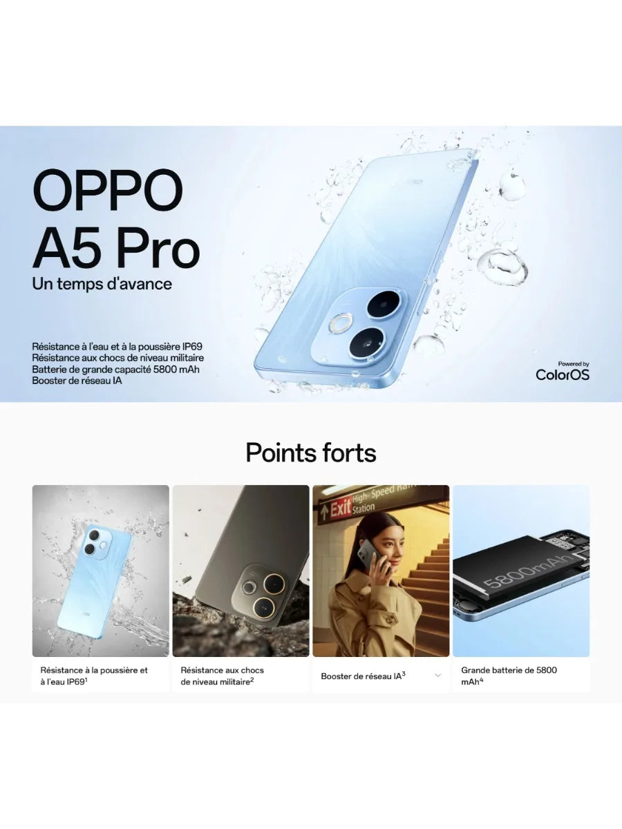 OPPO A5 Pro 2026 | 5G | 8GB+256GB | 6.67" 90Hz | 50MP Dual Camera | 5800mAh 45W | NFC | IP68 | Dual SIM | Global Version
