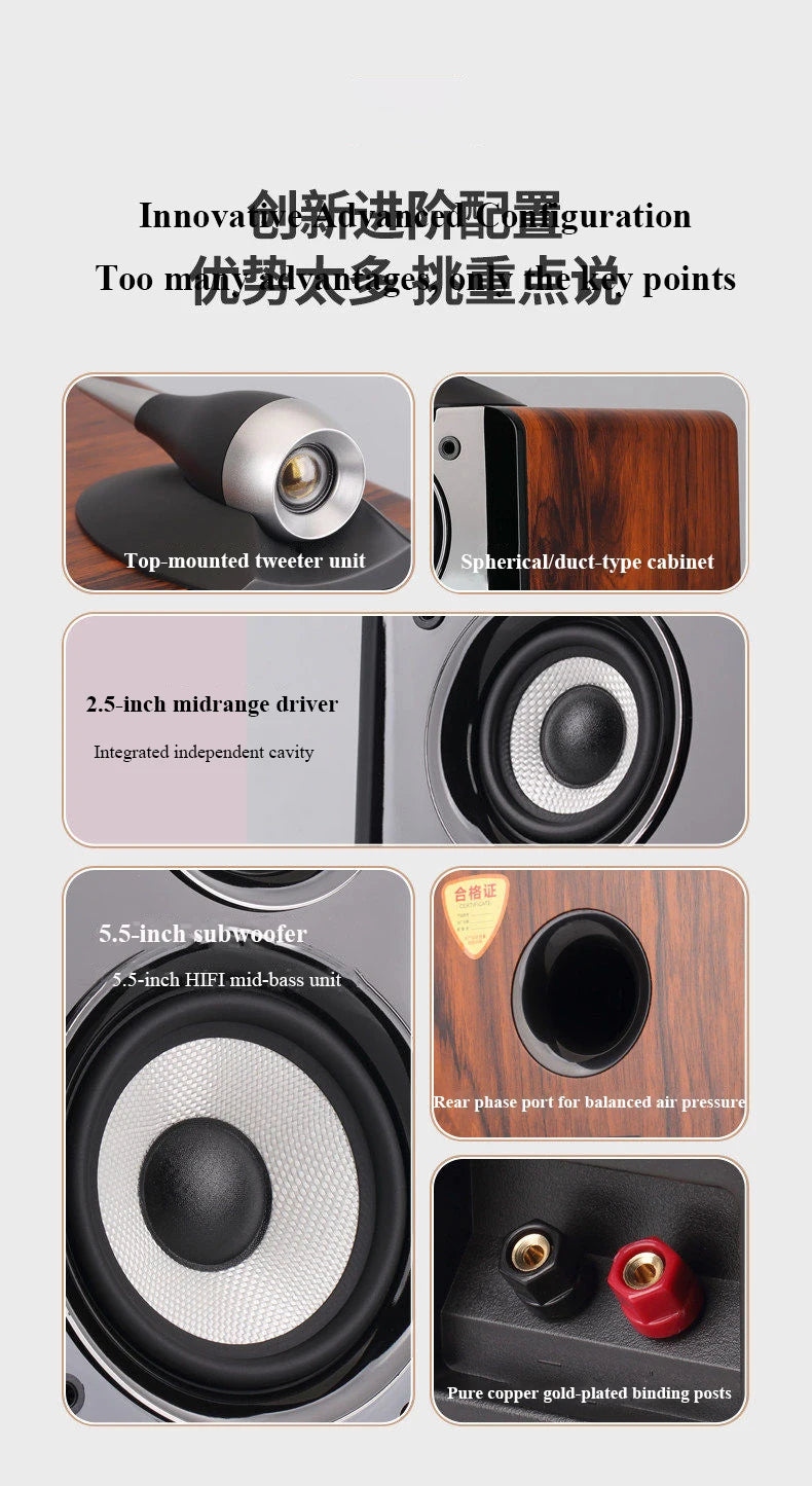 Altavoces Pasivos HiFi de Estantería 5.5" | 100W | 3 Vías | Caja de Madera | Par | 5.5" HiFi Passive Bookshelf Speakers 100W 3-Way Wooden Cabinet Pair