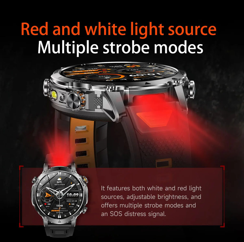 Flttoltn AK106 | Smartwatch Militar 1400mAh | AMOLED 1.7", IP69K, Linterna LED, 100+ Deportes