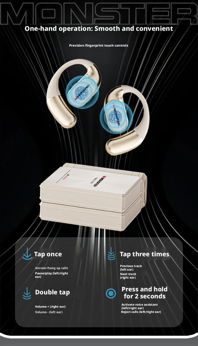 Monster AC530 - Auriculares Open Ear Bluetooth | OWS Ear Hook | Running y Fitness