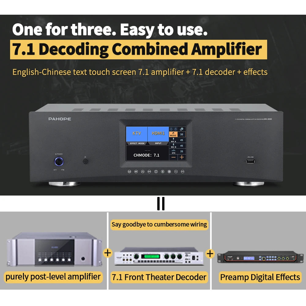 PAHOPE MK-8000 7.1 Home Theater AV Receiver | 8K 3D | DTS Digital HD | Karaoke | 110V & 220V
