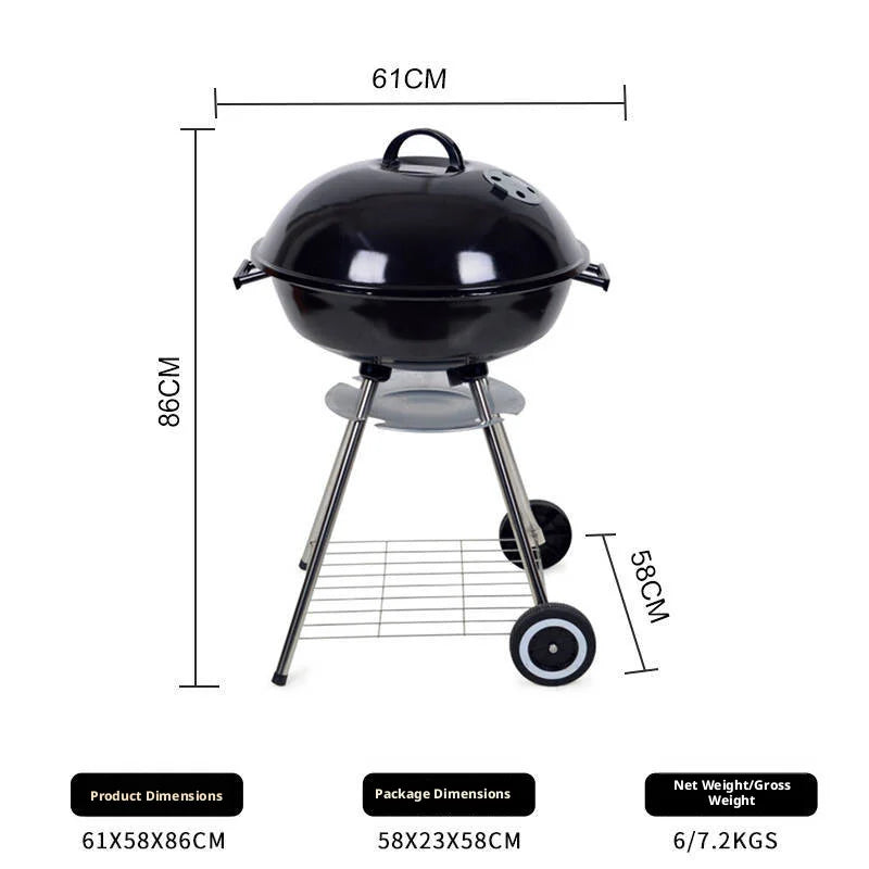 Charcoal BBQ Grill | Wheels & Storage Shelves | Outdoor Cooking