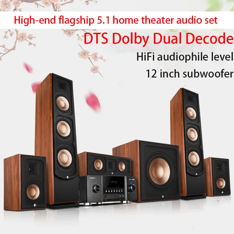 KYYSLB 5.1 Home Theater Audio System | 1600W | DTS Dolby | 12" Subwoofer | Wood Speakers