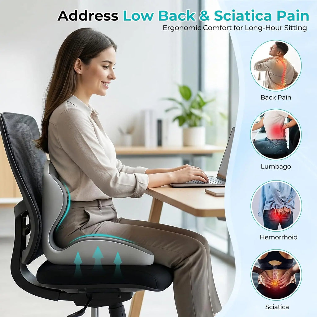 Memory Foam Seat Cushion | Lumbar Back Support | Office & Car / Cojín Ergonómico