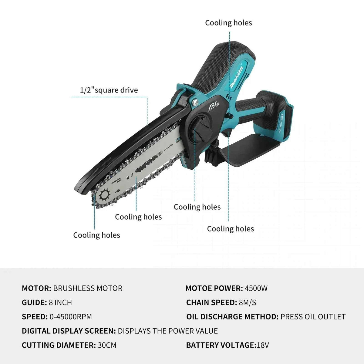 Makita MT-006 | 18V Mini Cordless Chainsaw | 6-Inch Wood Cutting