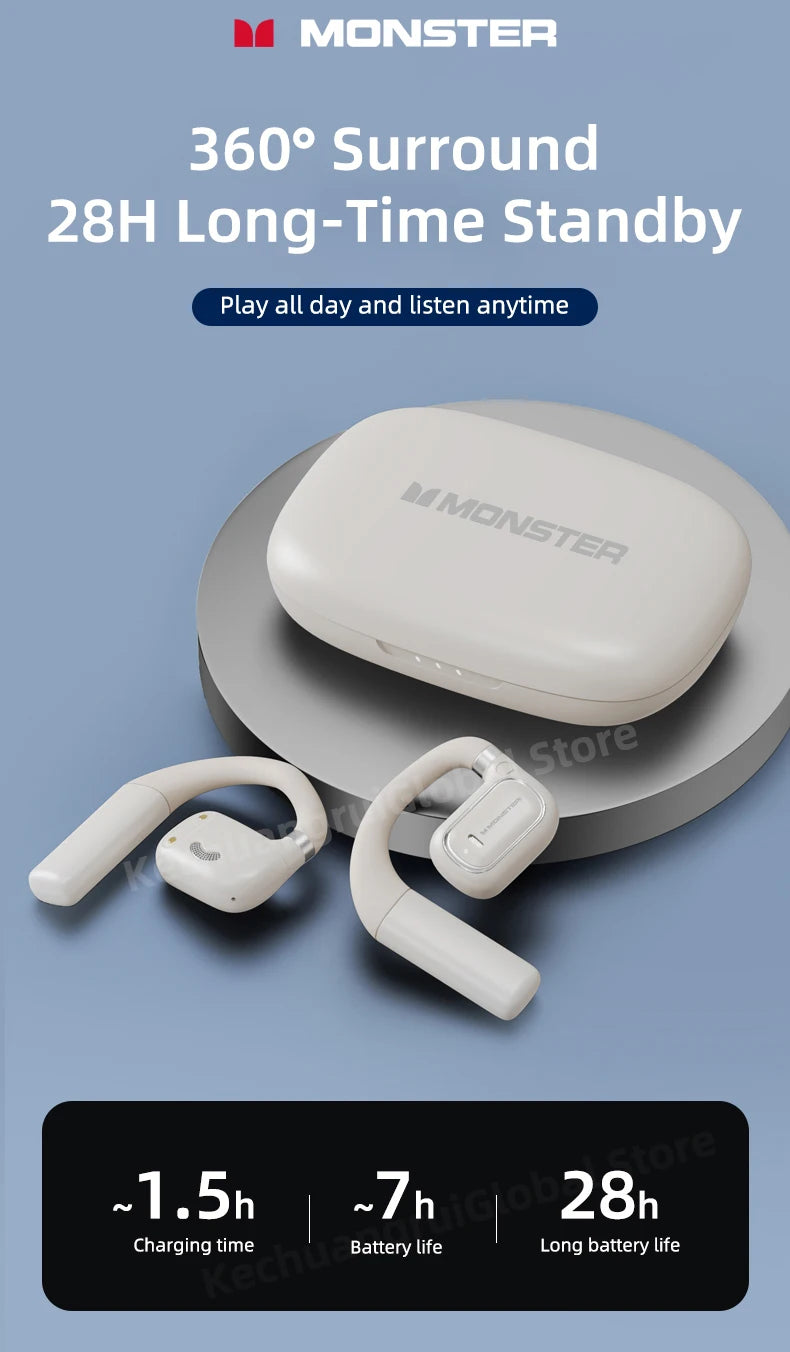 Monster XKO01 - Auriculares TWS Bluetooth 5.3 | 28h Batería | ENC | Ear Hook