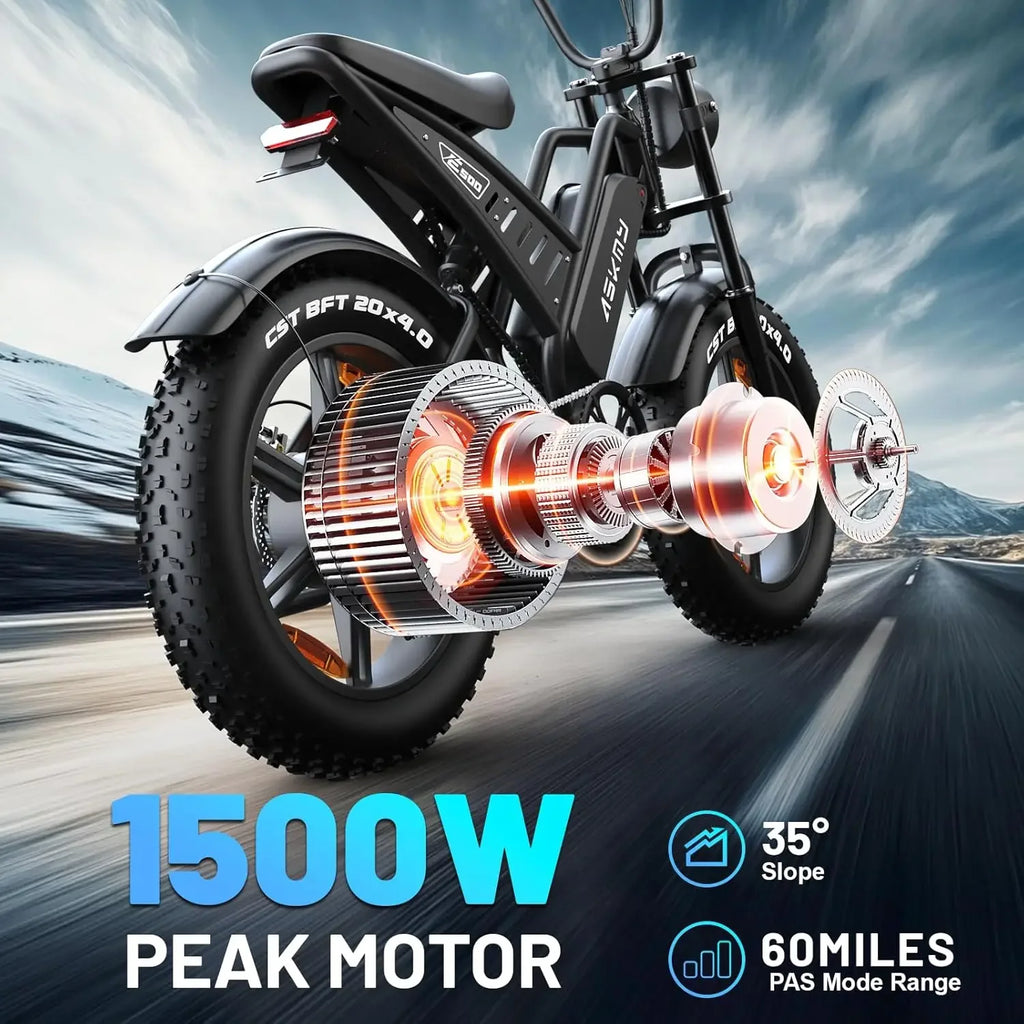 E-MTB Adultos 20" Fat Tire | Motor 1500W Peak | 48V 15Ah Extraíble | 60 Millas PAS | Doble Suspensión | Shimano 7v | UL Certificada