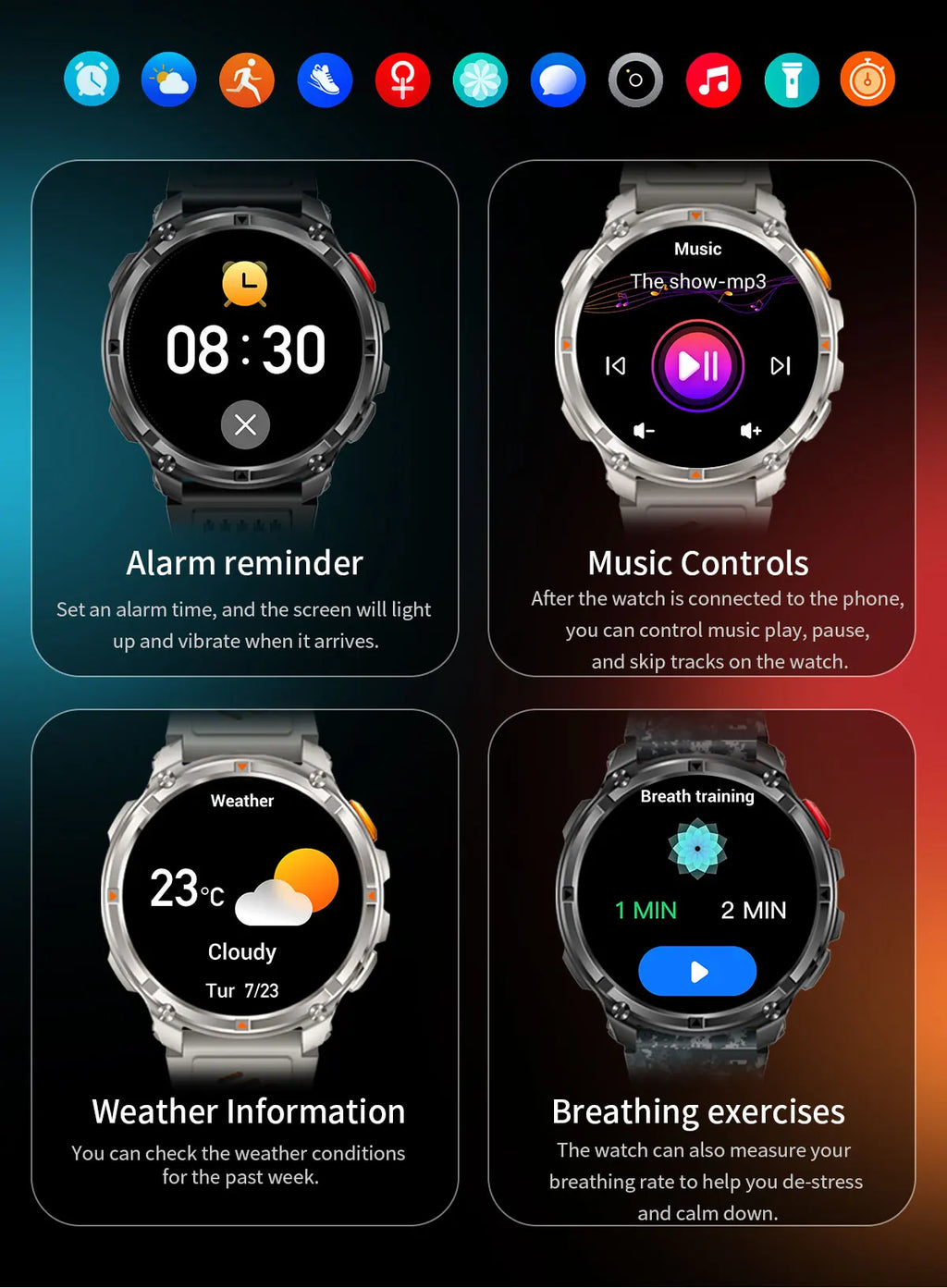 T-REX 3 | Smartwatch Militar 1100mAh | AMOLED 1.7", 10ATM, GPS, 170+ Modos, Linterna LED