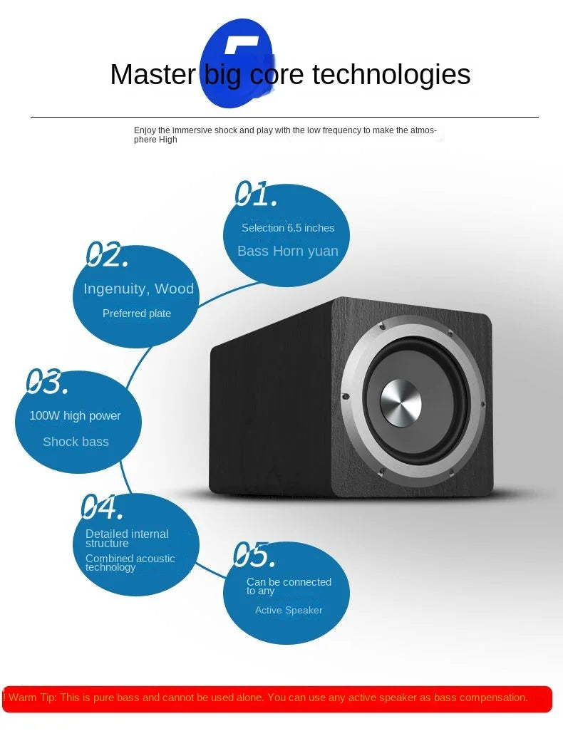 Subwoofer Activo 6.5" | 100W | 2.1 Canales | Madera | Home Theater | PC/TV | 6.5" Active Subwoofer 100W 2.1 Channel Wooden Cabinet Home Theater PC TV