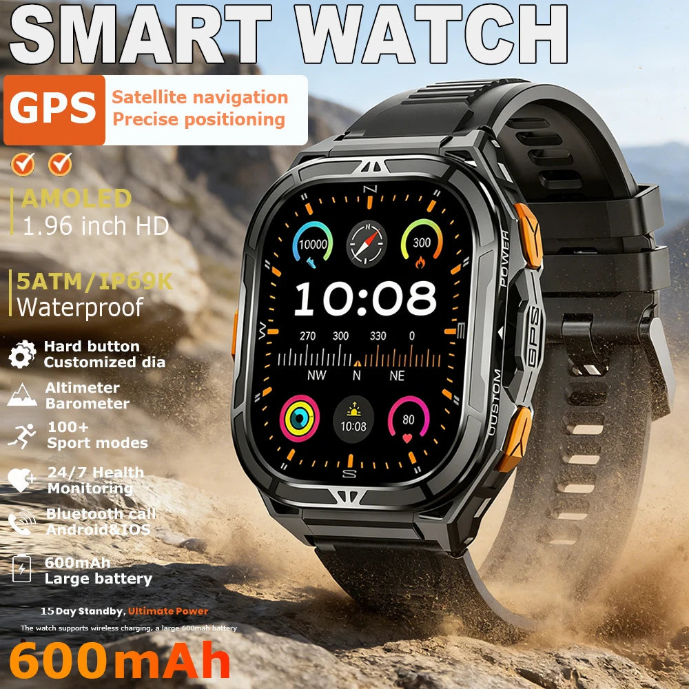 GPS Smartwatch 2026 | AMOLED 1.96" HD | Compass | 5ATM Waterproof | Bluetooth Calling | Men Sport | Smartwatch GPS 2026 | AMOLED 1.96" HD | Brújula | Resistente al Agua 5ATM | Llamadas Bluetooth | Deporte