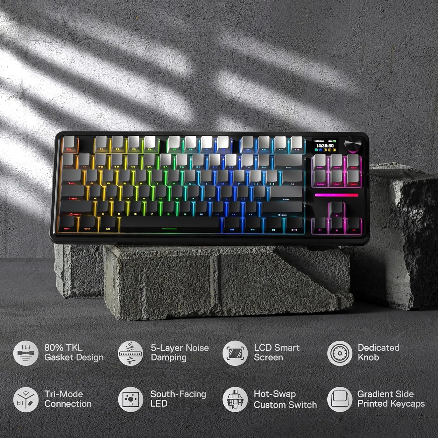 Teclado Mecánico Gaming Redragon K743 PRO | 80% TKL | Gasket RGB | Pantalla TFT | 3 Modos | Redragon K743 PRO 80% TKL Gasket Mechanical Gaming Keyboard RGB TFT Screen 3-Mode