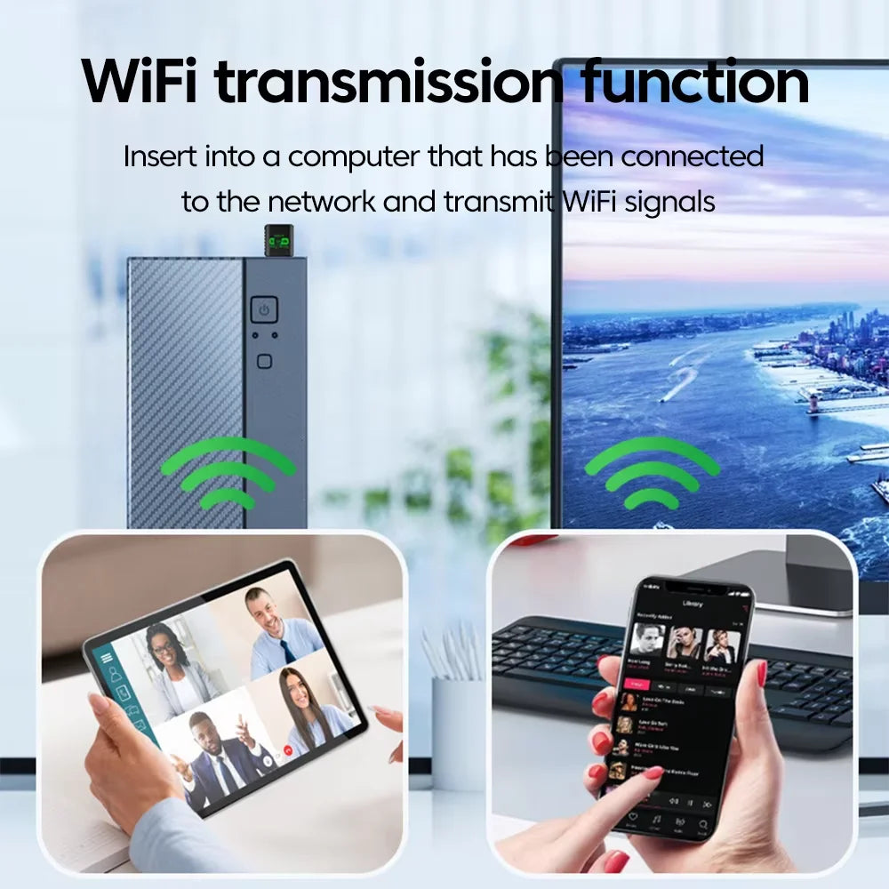 Adaptador USB WiFi + Bluetooth 5.4 900Mbps 2en1 | Doble Banda 2.4G & 5GHz | WiFi 6 | Sin Driver