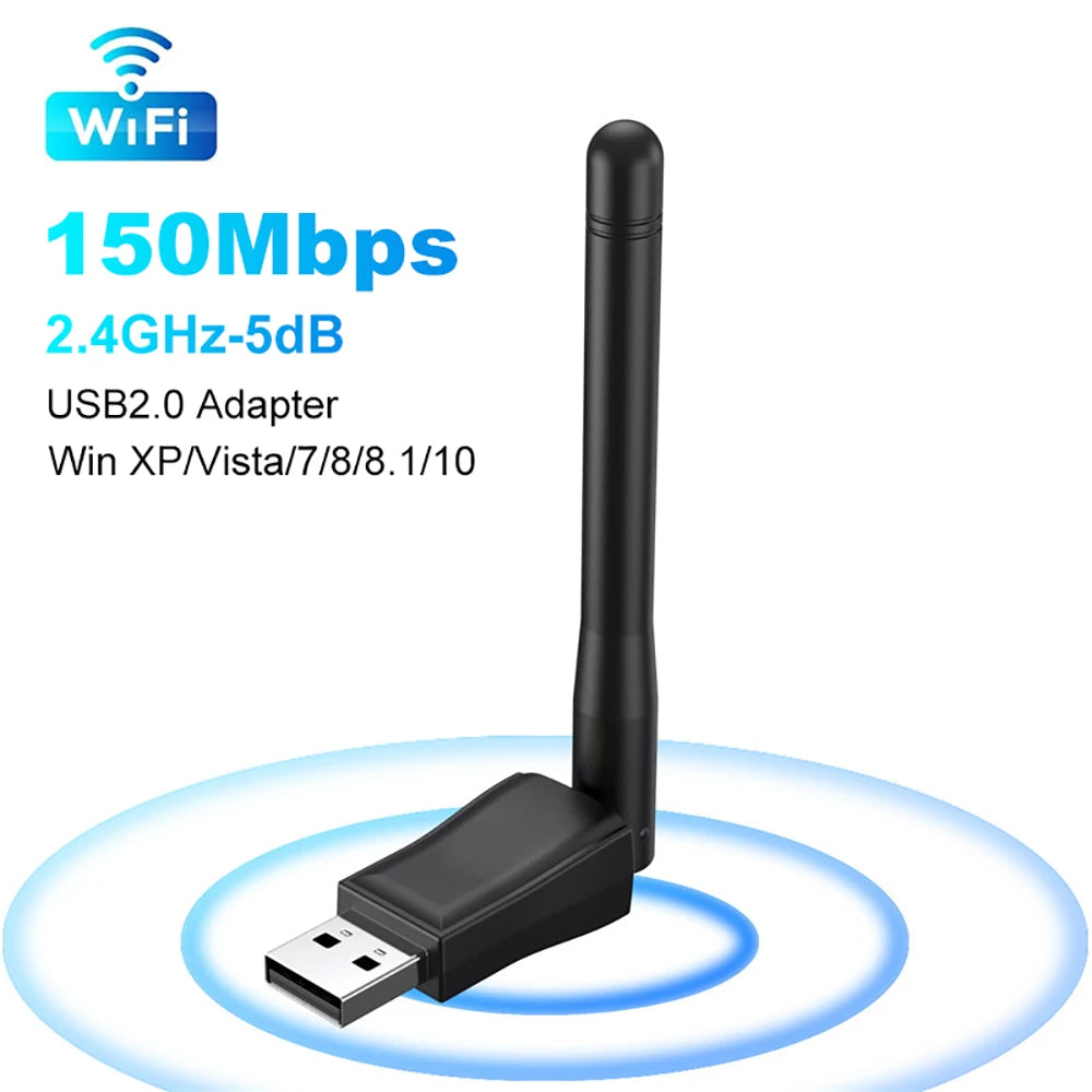 Mini USB WiFi Adapter 150Mbps – 2.4GHz Wireless Network Card with Antenna | PC & Laptop