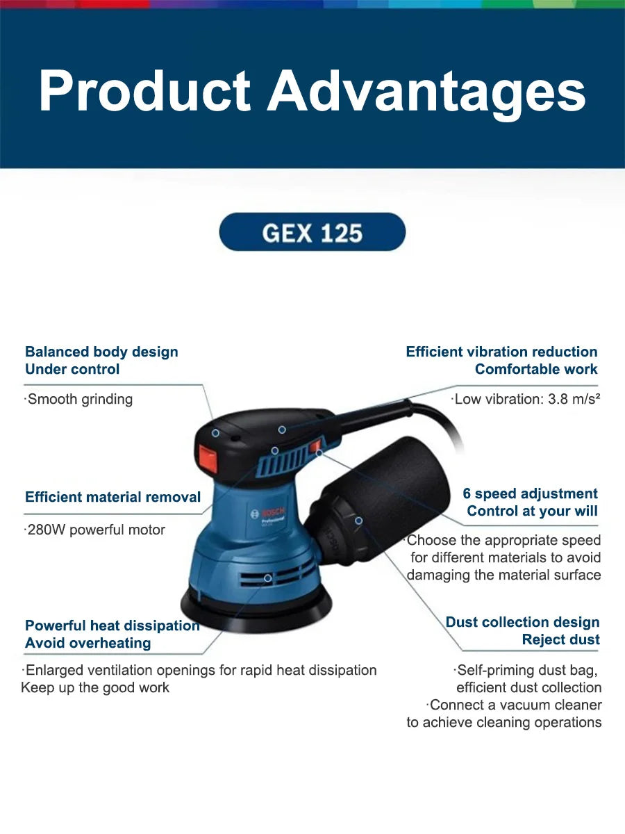 Bosch GEX125 | 280W Orbital Sander | Wood & Automotive