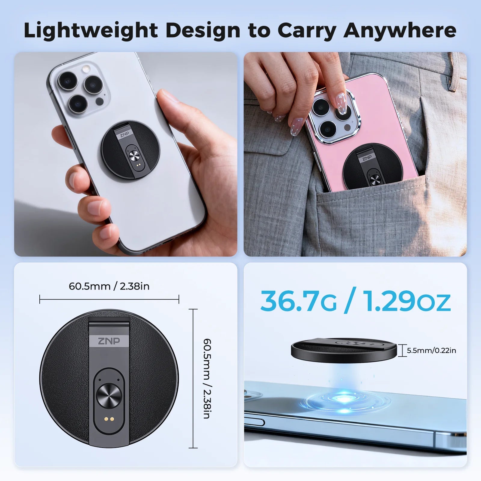 Traductor de Voz IA ZNP | Bluetooth Inalámbrico | 150+ Idiomas | Magnético Ultra-Delgado | Offline | Soporte para Teléfono | 30h Batería