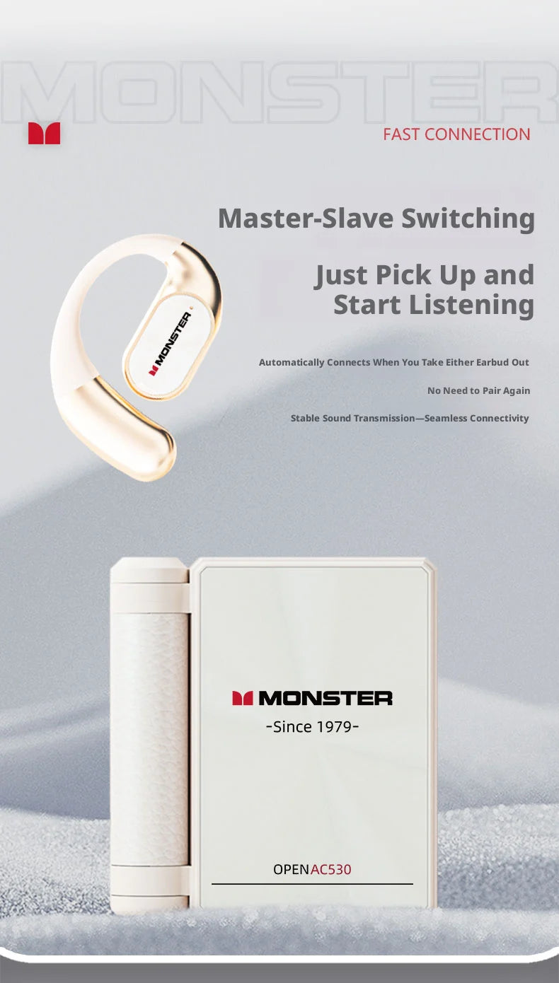 Monster AC530 - Auriculares Open Ear Bluetooth | OWS Ear Hook | Running y Fitness