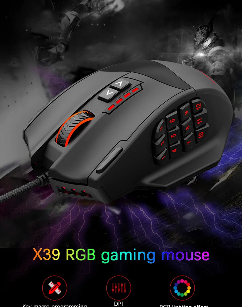 E-YOOSO X39 Wired Gaming Mouse | 12400 DPI | 17 Buttons RGB | Pixart PAW3327 | MMO